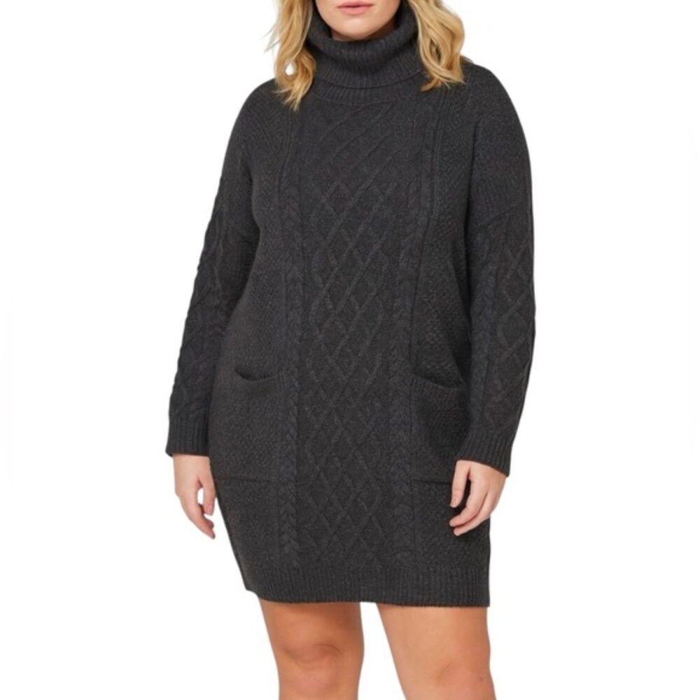 NWT Loveriche Black Cable Knit Turtleneck Sweater Dress | Size Large